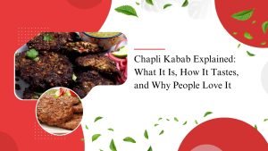 Chapli kabab patty with browned edges served at OMG Nafisa’s Kitchen